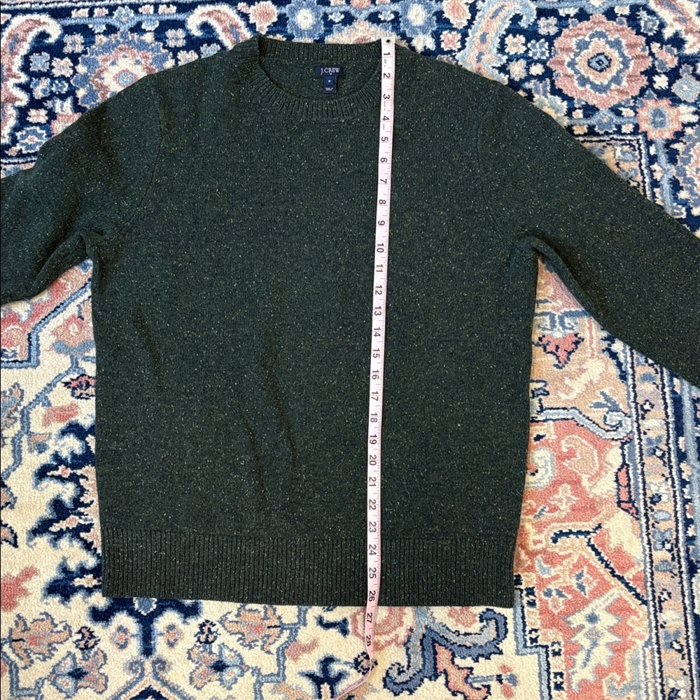 J. Crew Forest Green Crewneck Sweater with Leather Elbow Patches - Picture 7 of 10